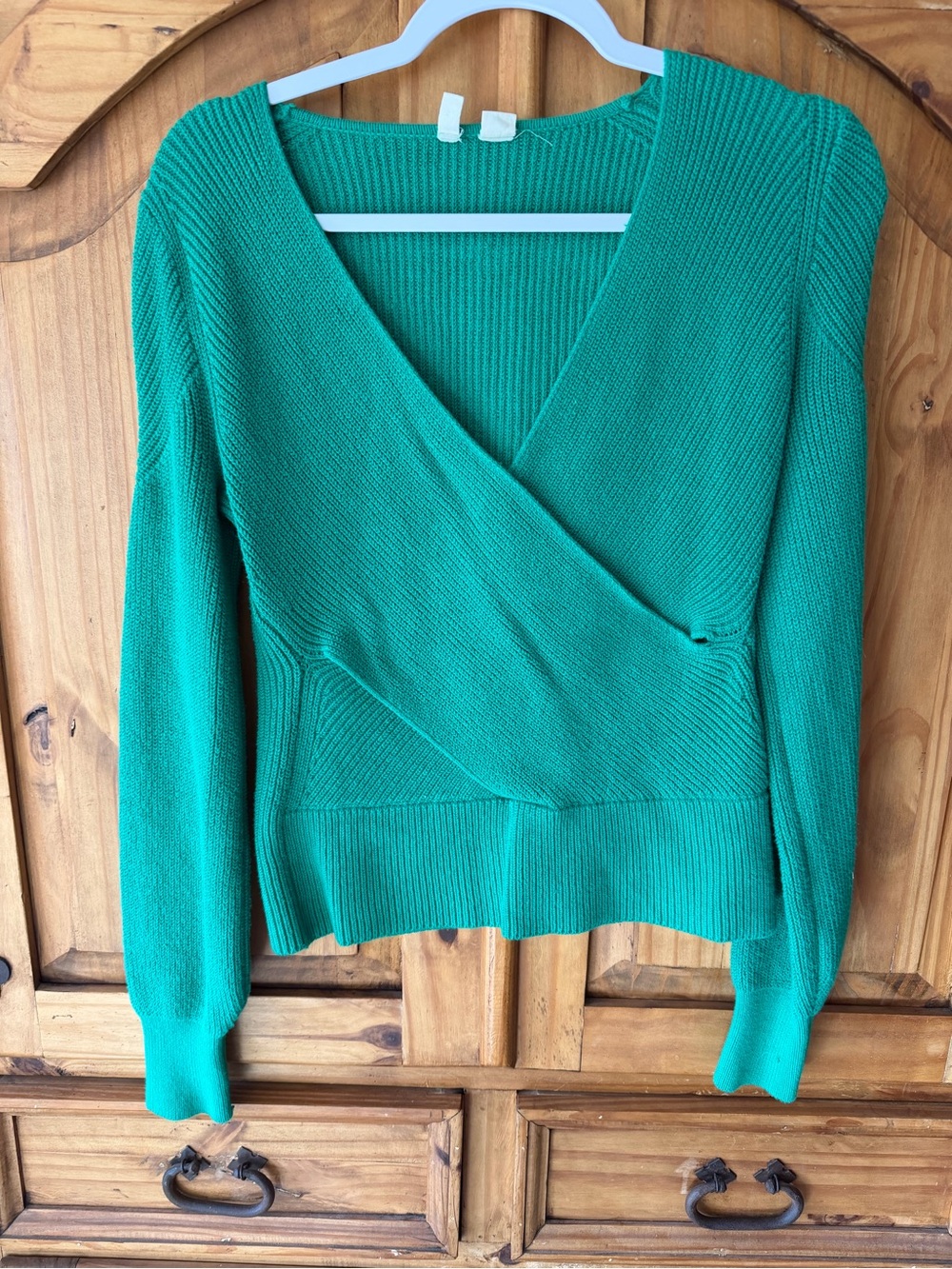 Moth Emerald Green V-Neck Wrap Knit Sweater